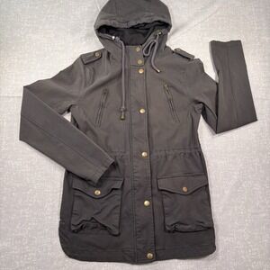 Eden Society‎ Women's Hooded Military Jacket Zipper Button Closure S
